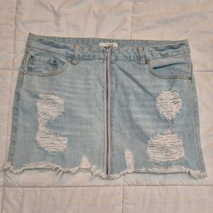 Forever 21 Light Blue Ripped Denim Mini Skirt